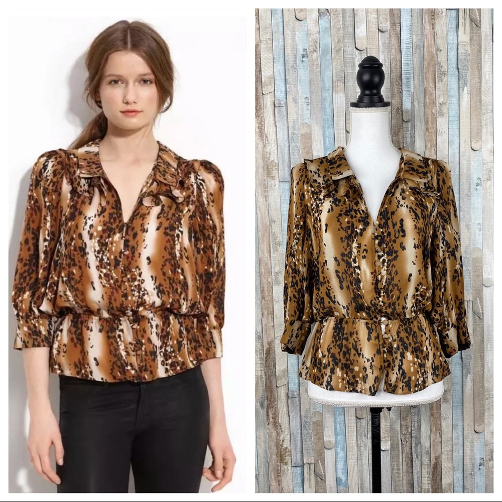 Parker XS Leopard Print Silk Dolman Blouse Top